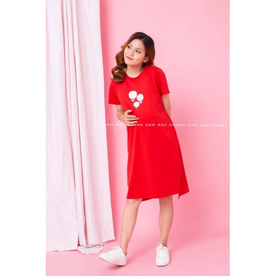 [SIZE 40-70KG] Đầm bầu cho con bú đầm thun cotton lạnh cao cấp mặc mát thấm mồ hôi tốt co dãn thoải mái dáng dài qua gối