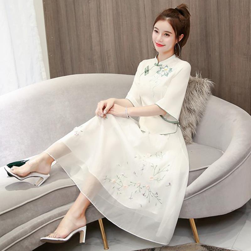 Bộ đầm sườn xám cách tân phong cách One-Piece Trung Hoa cổ điển thời trang 2023 dành cho nữ