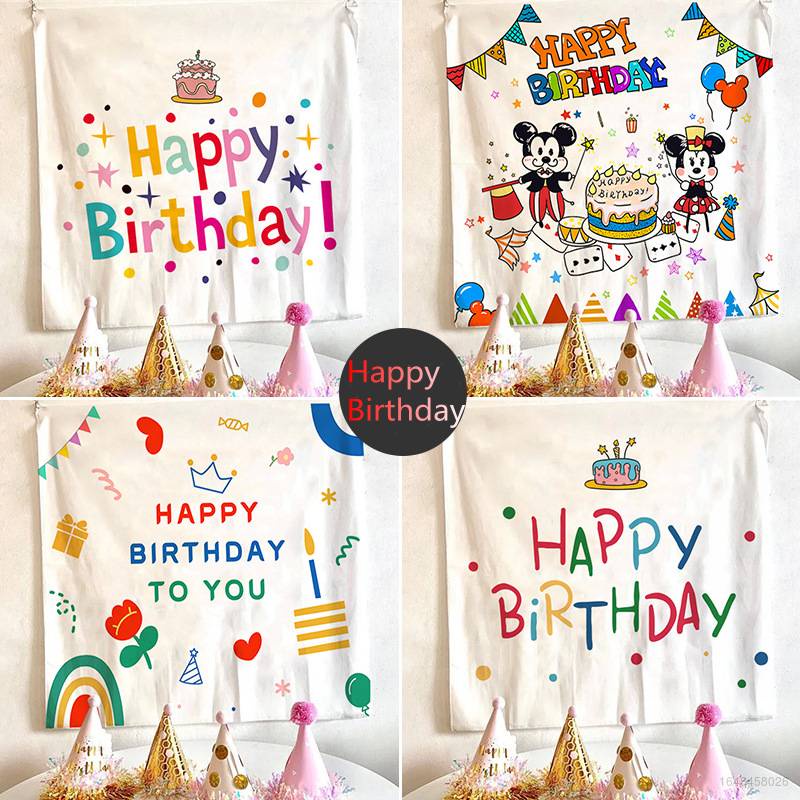 Tấm Vải Treo Tường Trang Trí In Chữ Happy Birthday Độc Đáo