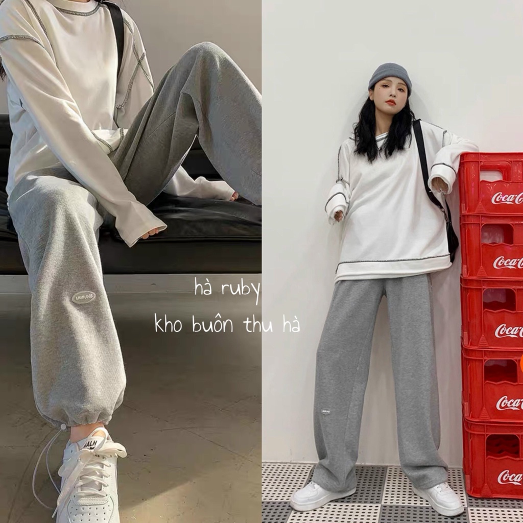 Quần Jogger nữ ống rộng, dây rút bo gấu, mặc 2 trong 1. logo cao su cao cấp .Quần ống rộng phong cách hàn quốc J5 (clg)