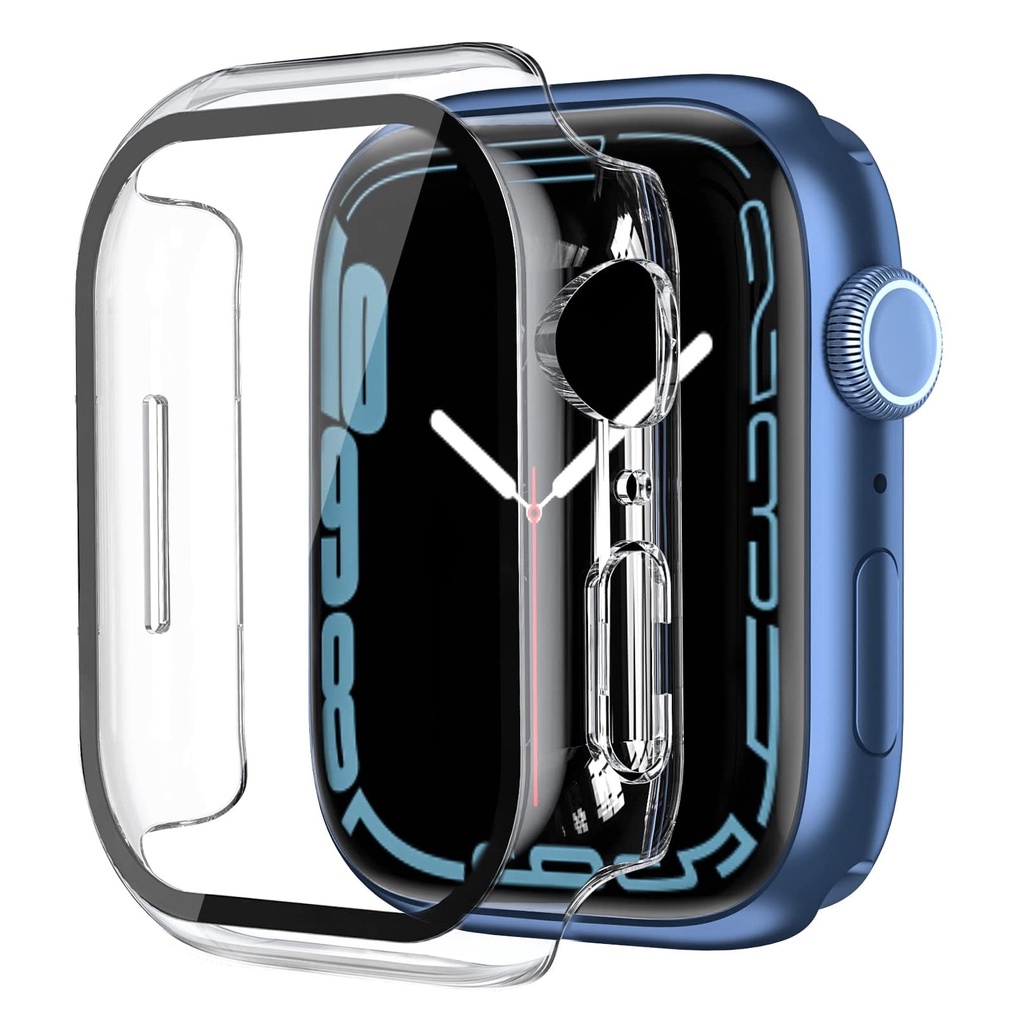 Ốp Điện Thoại Cứng Bảo Vệ Toàn Diện Kèm Kính Cường Lực Cho Apple Watch 45mm 41mm 44mm 40mm 42mm 38mm Series 7/SE/6/5/4/3/2/1