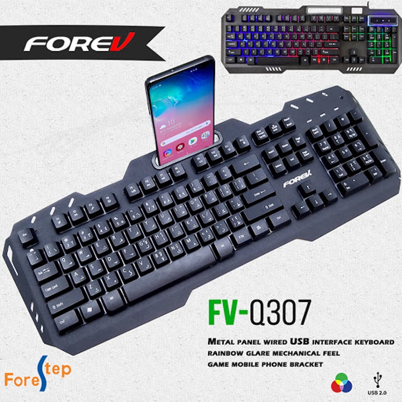 [Giá rẻ ] Bàn phím Giả cơ Forev Led RGB cổng cắm USB có đế đỡ điện thoai chơi game tiện dụng- Bàn phím gaming giá rẻ