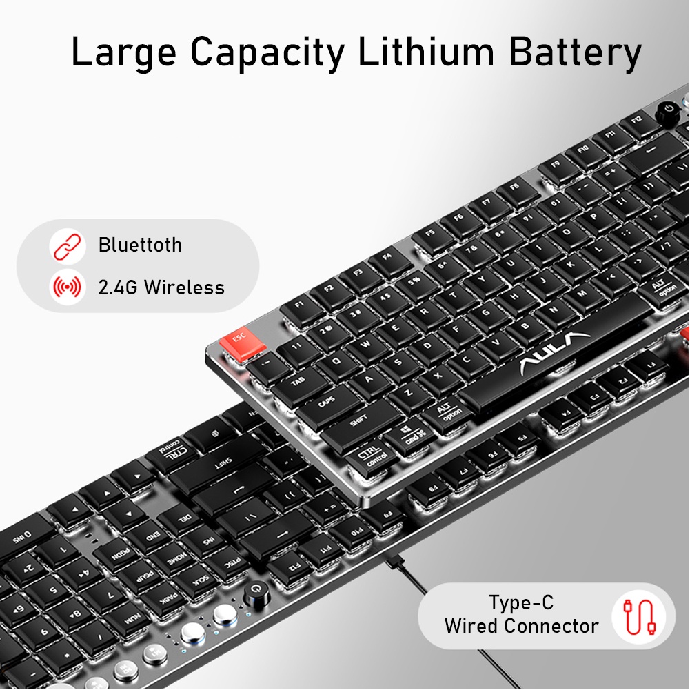 Bàn phím chơi game cơ AULA F2090 bluetooth 2.4G 104 phím mới thích hợp cho máy tính Mac Android Windows