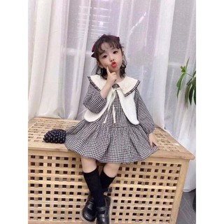 Set váy caro kèm gile len lông, váy bé gái dễ thương, set váy len bé gái