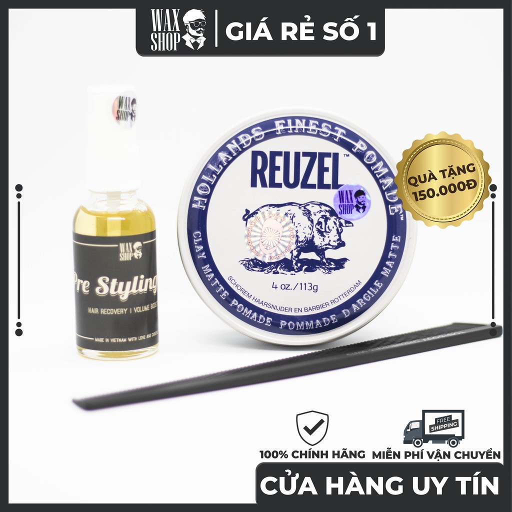 Sáp Vuốt Tóc Reuzel Clay Matte Pomade 35Gr|113Gr ⚡[Chính Hãng] ⚡Siêu Thơm, Giữ Nếp Tốt, Tặng Kèm Pre-Styling Oil và Lược