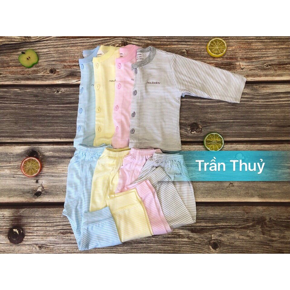 -Bộ nou baby kẻ dài tay cài khuy cho bé từ sơ sinh từ 0-24 tháng