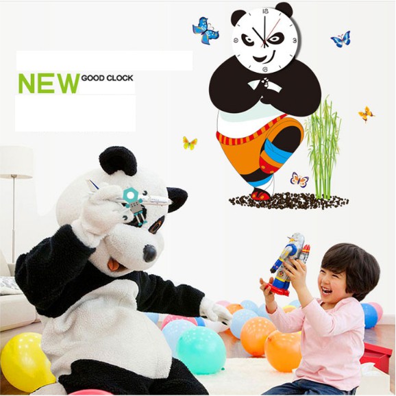 Decal Trang Trí Tường Kèm Đồng Hồ Dán Tường Gấu Trúc Kungfu ( Cao Cấp )