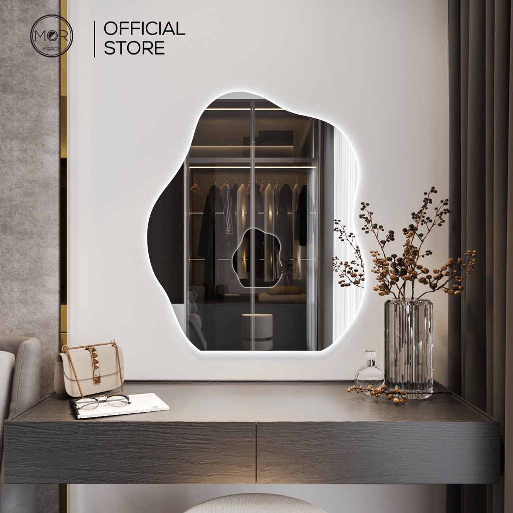 Gương Decor Hình Hạt Đậu Bàn Trang Điểm Cao Cấp MOR MIRROR Kích Thước 70x85cm Đầy Đủ Phụ Kiện