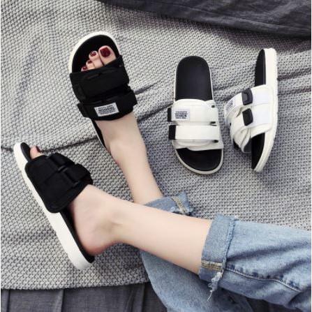 Dép quai ngang 2 màu trắng đen nam nữ unisex Inviti Fashion