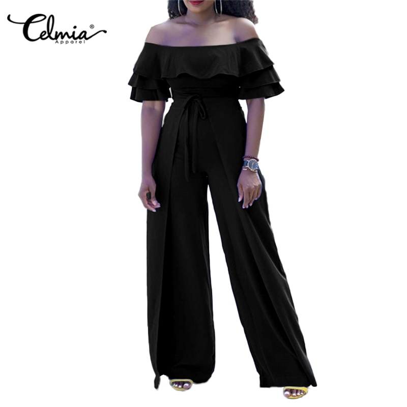 Jumpsuit CELMIA trễ vai tay ngắn ống rộng thời trang thanh lịch cho nữ