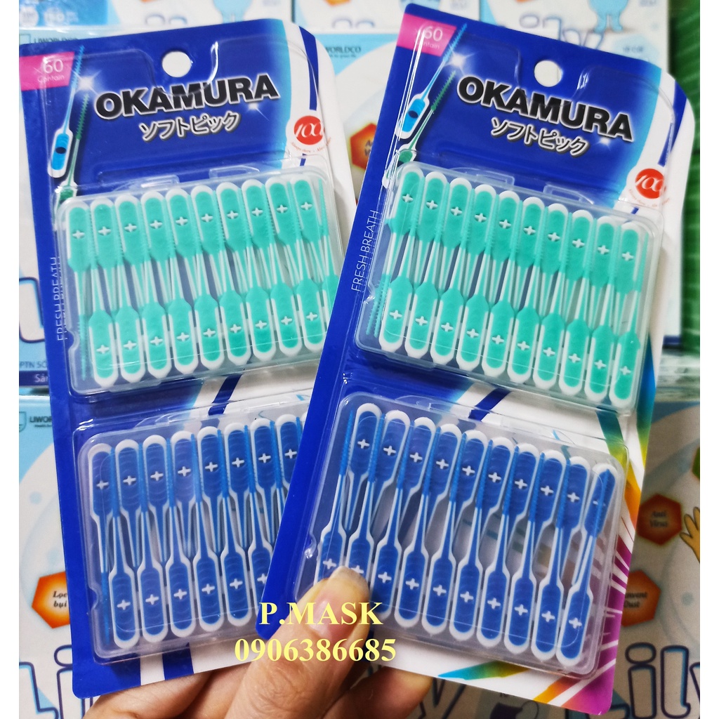 Tăm Siêu Mềm Okamura 60 cây/ vĩ - Tăm xỉa răng Silicon Siêu Mềm Okamura 60 cây