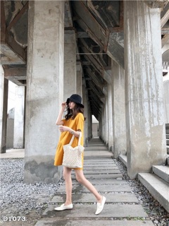 Đầm vàng babydoll tầng