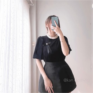 Áo nhung tay bồng kèm tag nơ rời