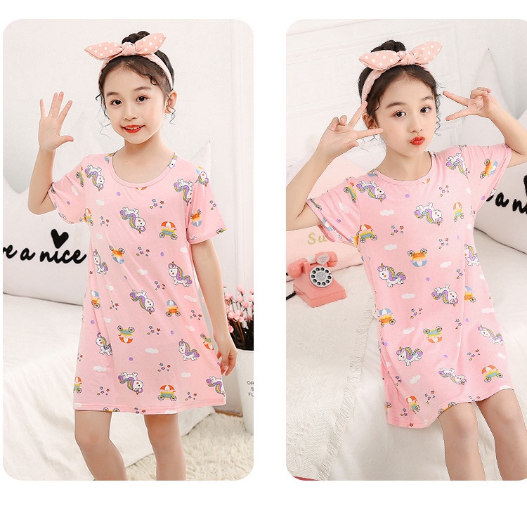 Đầm ngủ tay ngắn chất liệu co giãn thoáng khí thời trang mùa hè cho bé gái