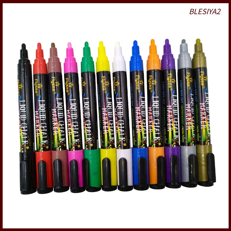 12 Liquid Chalk Markers Set Neon Fluorescent 3-6mm Whiteboard Marker Pens