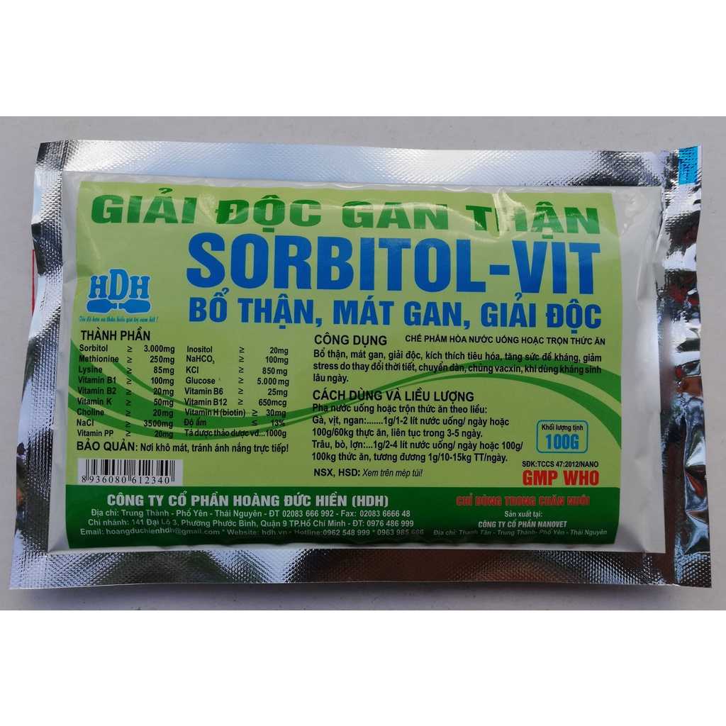 1 gói Giải độc gan thận Sorbitol-Vit 100g  bổ thận, mát gan, giải độc dùng tốt cho gia súc, gia cầm, chó mèo, gà chọi