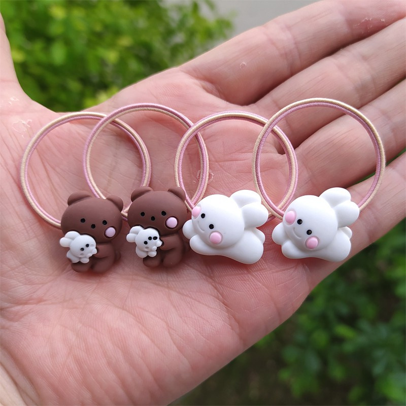 Set 2 Dây Cột Tóc Co Giãn Hình Gấu / Thỏ Dễ Thương Cho Bé Gái