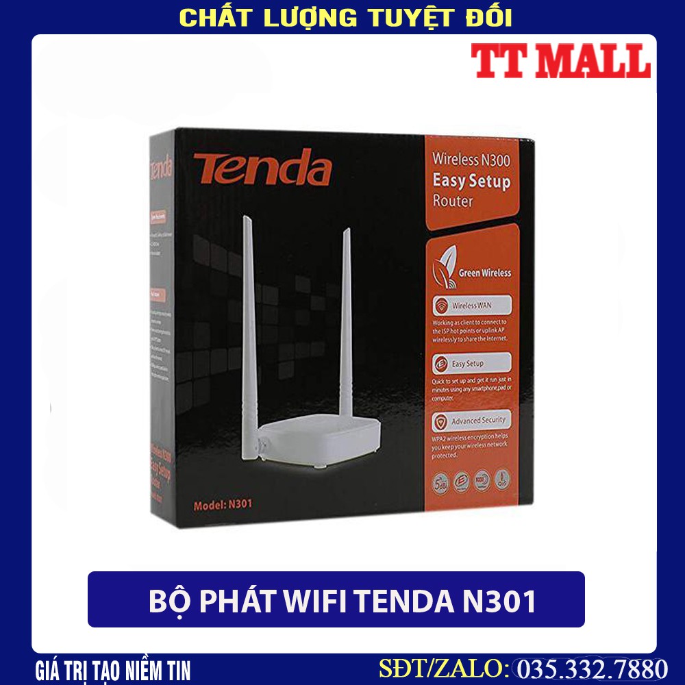 Bộ Phát 2 Râu WiFi Tenda N301- Chính hãng 300Mbps 2 râu- Bảo hành 3 năm