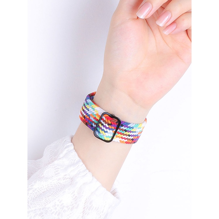 Dây Đeo Đồng Hồ Bằng Nylon Co Giãn In Họa Tiết Màu Cầu Vồng Cho iwatch7 Series 6/5/4/3/SE 41mm45mm 40mm44mm 6 5 4 SE