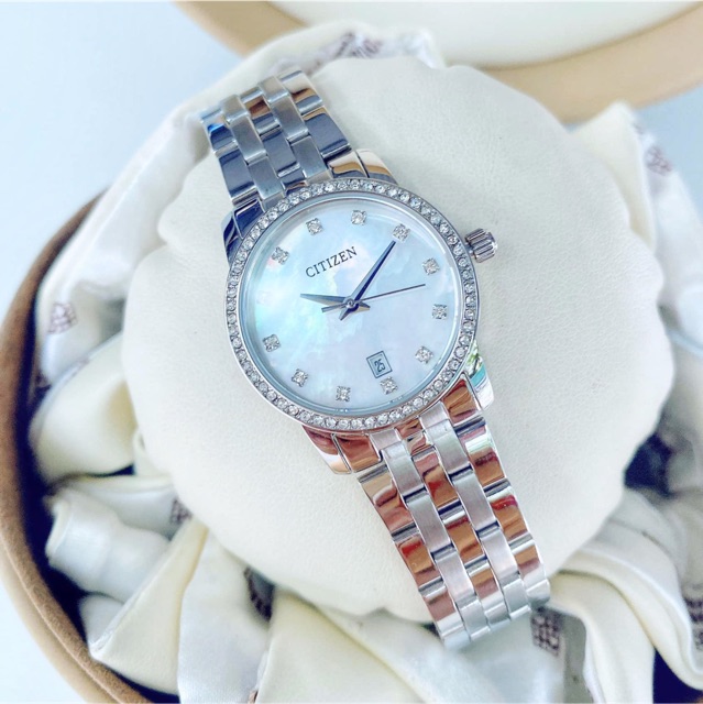 Đồng hồ nữ Citizen EU6030-56D máy Quartz, kính mineral chịu lực, viền đính đá, cọc số đính đá, case 29mm