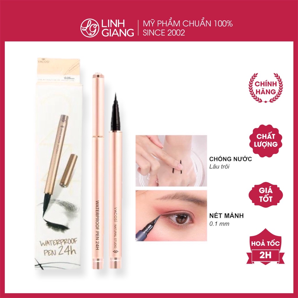 Dạ kẻ mắt 24h Vacosi siêu lì chống thấm nước cam kết không trôi trong 24h chính hãng