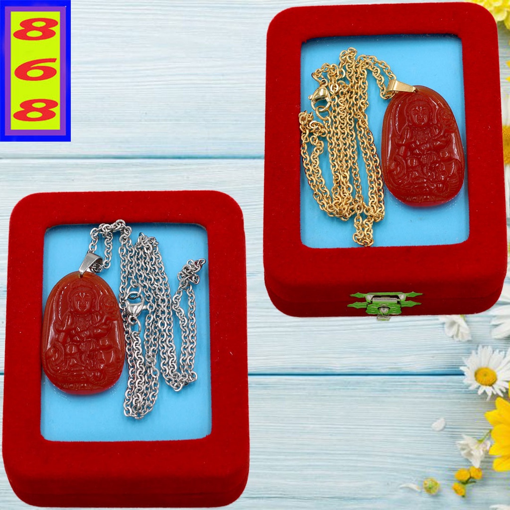Bộ Dây Chuyền Mặt Phật Phổ Hiền Bồ Tát mã não Đỏ 3.6cm - Mặt Size Nhỏ - Tặng Kèm Móc Inox