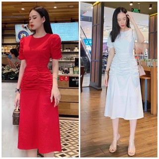 Đầm cổ tròn tùng nhúng 2 màu