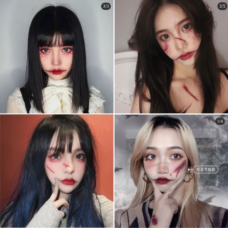 Halloween hình xăm dán mô phỏng kinh dị chảy máu vết thương giả vết cắn vết khâu vết sẹo bên quán bar trang điểm khuôn mặt dán