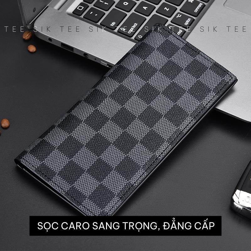 Ví đựng tiền TEE SIK ví nam nữ đựng thẻ giấy tờ sọc caro cầm tay unisex da PU bền bỉ siêu mỏng nhẹ V03