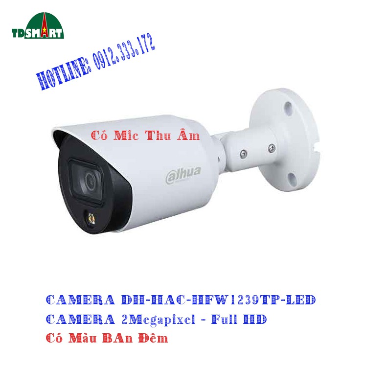 Camera Dahua DH-HAC-HFW1239TP-A-LED Có Mic Thu Âm 2Megapixel Full HD Hỗ trợ màu ban đêm