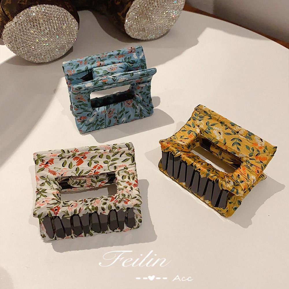 Kẹp Tóc Cá Mập Hình Vuông Lớn Bằng Vải In Hoa Cho Nữ