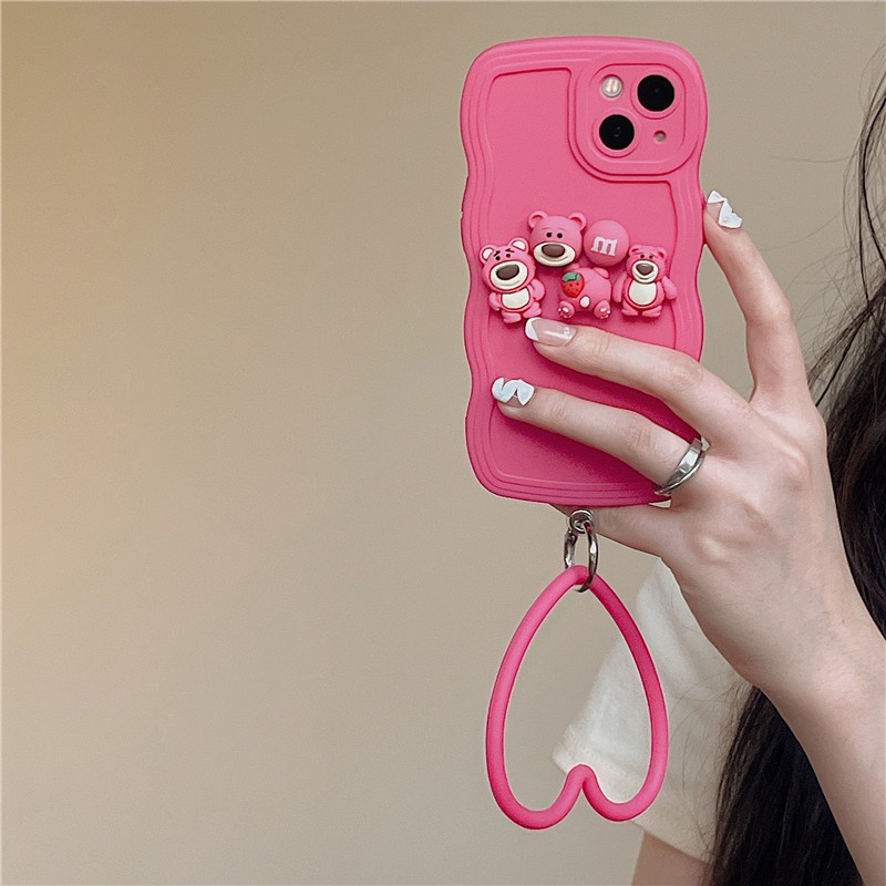 Ốp Điện Thoại TPU Mềm Hình Gấu 3D Hoạt Hình Có Dây Đeo Tay Chống Rơi Cho IPhone 13 12 11 Pro Max X XS XR 8 7 6 Plus