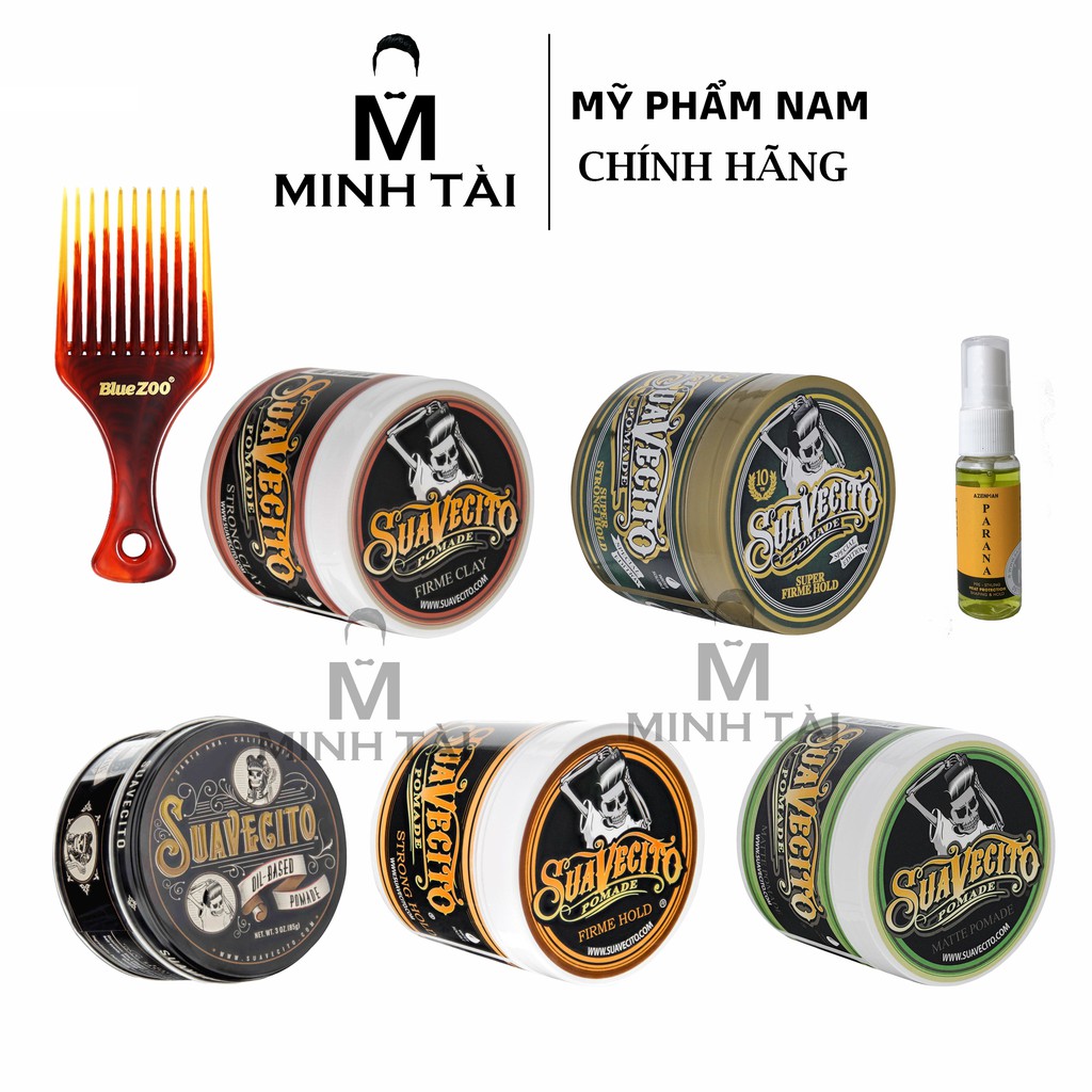 Sáp Vuốt Tóc Nam SUAVECITO Pomade 113g - Hàng Chính Hãng+ Xịt Dưỡng Tóc AZENMAN Parana 20ml + Lược Chải Tóc Pomade