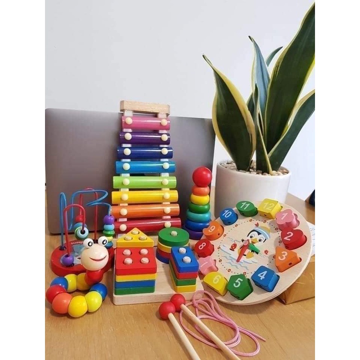 Combo 6 Món Đồ Chơi Gỗ Đồ Chơi Thông Minh Phát Triển Trí Tuệ Cho Bé Nhiều Màu Sắc