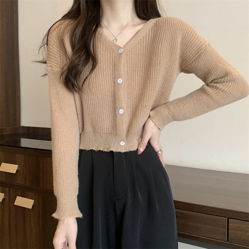 SUXI Áo Khoác Cardigan Dài Tay Cổ Chữ V Màu Sắc Đơn Giản Phong Cách Hàn Quốc