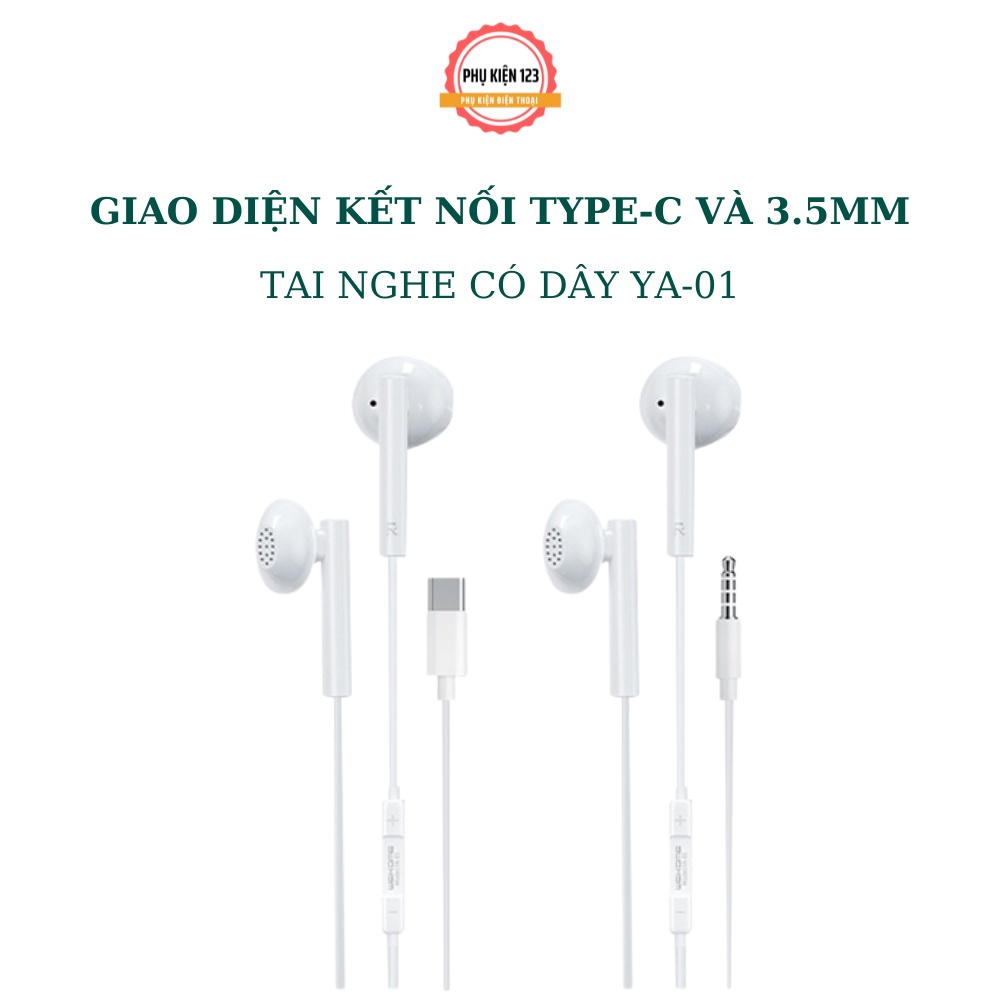 Tai nghe có dây Wekome YA-01 kiểu dáng earbud tích hợp đàm thoại, micro, âm thanh