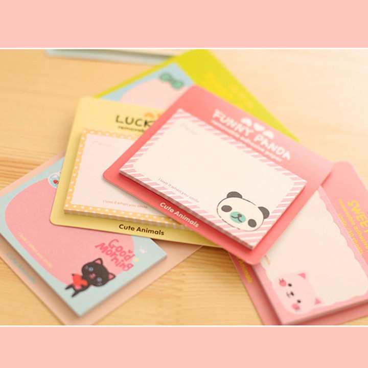 HCM - Combo 4 tệp giấy note hoạt hình gấu rilakkuma mèo chó hay bé gái dễ thương