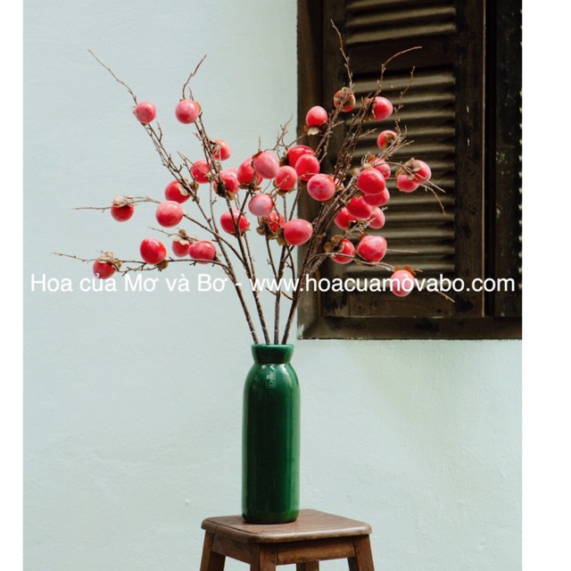 Cành Quả 8 Quả Hồng Giả Cao Cấp Merber  Dài 75cm - Cành Khô Cành Decor Trang Trí Nhà, P. Khách
