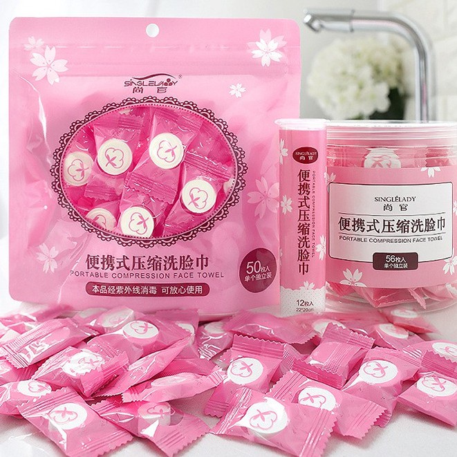 [Hàng mới về] Set 100 khăn giấy dạng nén bằng vải không dệt dùng một lần tiện lợi khi đi du lịch