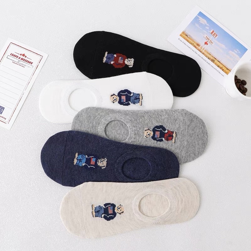 Tất vớ nam nữ set 5 đôi tất lười gấu WHOAU 🌏FREE SHIP🌎  chất cotton mix màu thấm hút chống hôi chân