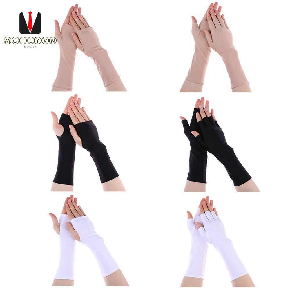 Găng Tay Dài Hở Ngón Chống Nắng Màu Trắng / Đen Thời Trang Mùa Hè Cho Nữ