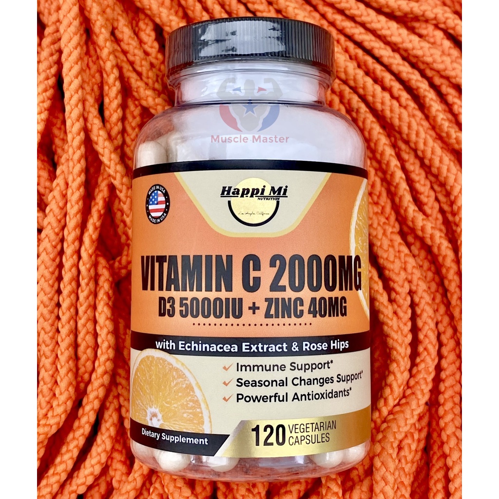 Viên Tăng Sức Đề Kháng, Hệ Miễn Dịch Mạnh Nhất Happi Mi Vitamin C 2000mg D3 5000IU + Zinc 40mg 120 Viên