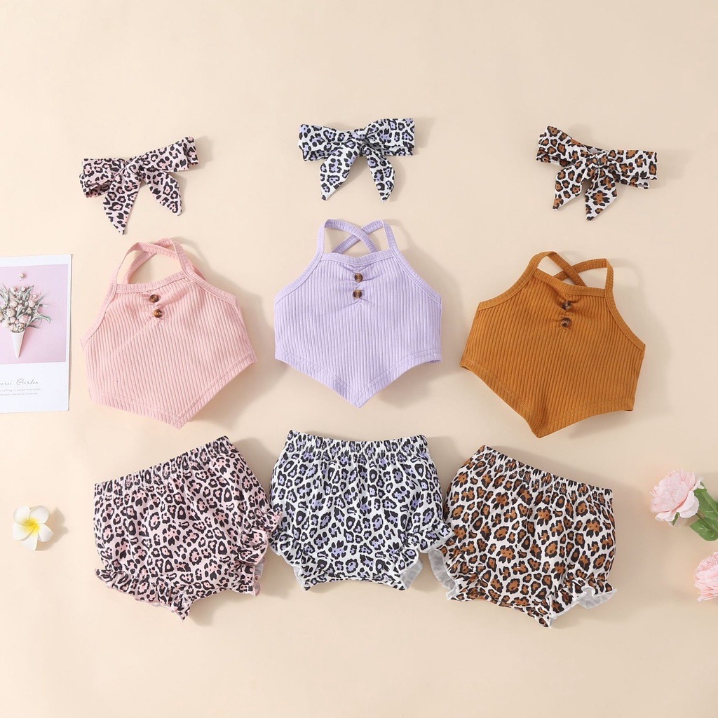 Đồ Bộ Cho Bé Áo Yếm 2 Dây, Quần Họa Tiết Da Báo Siêu Đáng Yêu Cho Bé Gái, Size Từ 5-15Kg