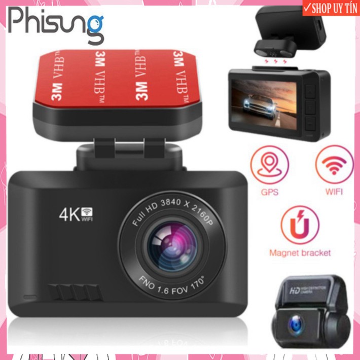 Camera hành trình ô tô cao cấp thương hiệu Phisung G3: 4K, Wifi, GPS, 2.45 inch - Màn hình 2.45 inch - Hàng Nhập Khẩu