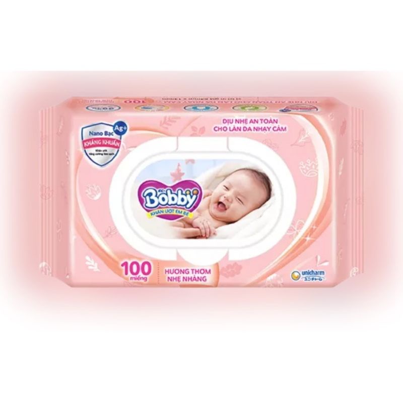 Khăn ướt bobby 100 tờ nano bạc kháng khuẩn