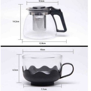 (KÈM 4 LY THỦY TINH) Bộ Ấm Pha Trà, Cafe Có Lưới Lọc