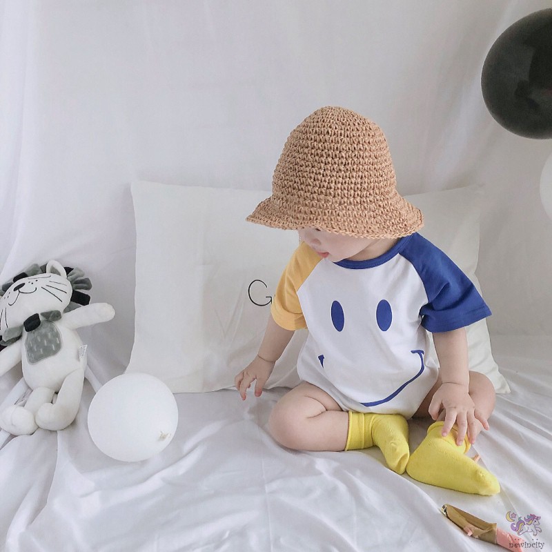 Bộ Áo Liền Quần Ngắn Tay Hình Mặt Cười Cho Bé Trai Và Bé Gái