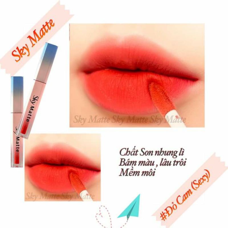 son kem siêu lì, bền màu,  sky matte beauty. màu đỏ rượu cherry