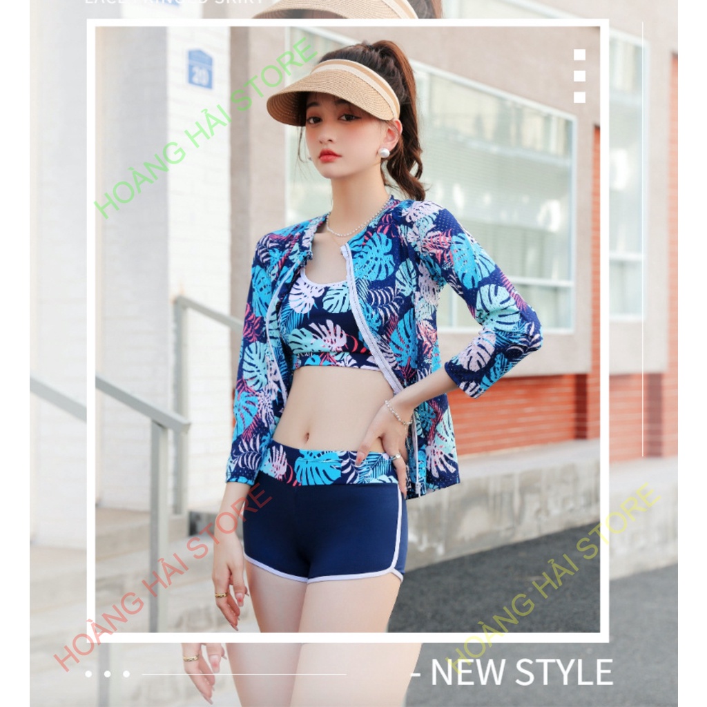 Bộ đồ bơi bikini nữ hai mảnh kín đáo quần short áo tay dài đi tắm biển, tập yoga, tập gym - B.32