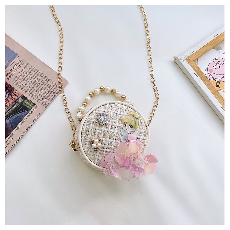 Túi xách hình tròn dành cho bé gái, họa tiết đính kèm siêu xinh - Hàng Quảng Châu Cao Cấp (6130)